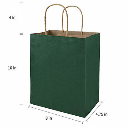 Picture of 50 Pack 8x4.75x10 inch Medium Green Gift Paper Bags with Handles Bulk, Bagmad Kraft Bags, Craft Grocery Shopping Retail Party Favors Wedding Bags Sacks (Dark Green, 50pcs)