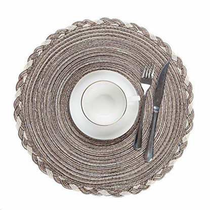 Picture of SHACOS Round Placemats Set of 6 Braided Glitter Round Table Placemats 15 inch for Wedding Holiday Party (Multicolor - Light Coffee, 6)
