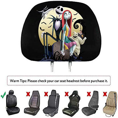 Picture of 2 Pack for Jack Skellington Sally The Nightmare Before Christmas Car Seat Headrest Covers,Interior Accessories,Printing Design Headrest Rest Covers Fit Most Cars-Black (for Jack Skellington & Sally)