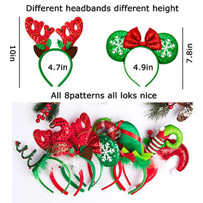 Picture of Whaline Christmas Headbands 8Pcs Xmas Tree Reindeer Antler Mickey Elf Head Hat Toppers Flexible Red Green Holiday hair Hoops for Christmas Holiday Party Photo Booth Favors Adults