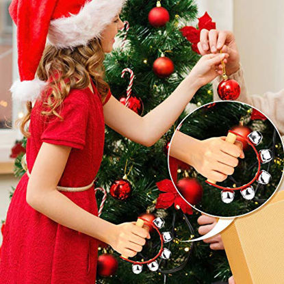 Picture of 3 Pieces Red Christmas Sleigh Bells Jingle Gold Bells Musical Bell Instrument Wooden Handle Bells for Valentines (5 Bells)