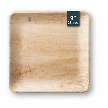 Picture of TheClearConscience - Palm Leaf Dinner Plates, 9" x 9" square, 25 Plates, Bamboo & Wood Style, Biodegradable & Disposable