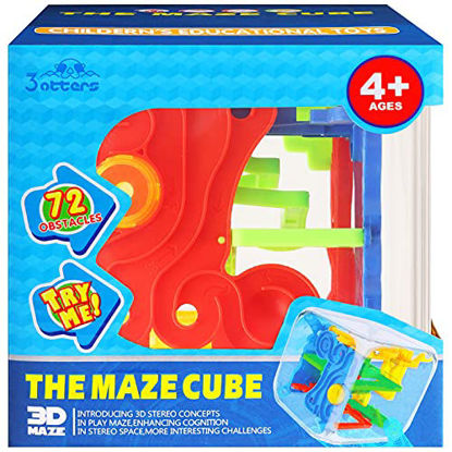 Picture of 3 otters 3D Puzzle Maze Cube, 72 Obstacles Puzzle Cube Interactive Maze Game with Education Toy for Kids Adults