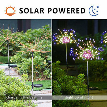 Picture of 2 PCS Solar Firework Light, Outdoor Solar Garden Decorative Lights 120 LED Powered 40 Copper Wires String DIY Landscape Light for Walkway Pathway Backyard Christmas Decoration Parties (Multi-Color)