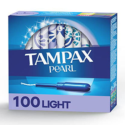 Picture of Tampax Pearl Tampons Light Absorbency, 100 Count, BPA-Free Plastic Applicator and LeakGuard Braid, Unscented, 50 Count, Pack of 2 (100 Count Total)