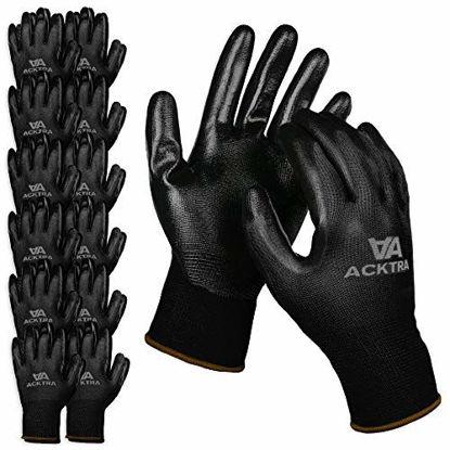 Picture of ACKTRA Nitrile Coated Nylon Safety WORK GLOVES 12 Pairs, Knit Wrist Cuff, Multipurpose, for Men & Women, WG003 Blue Polyester, Black Nitrile, Large