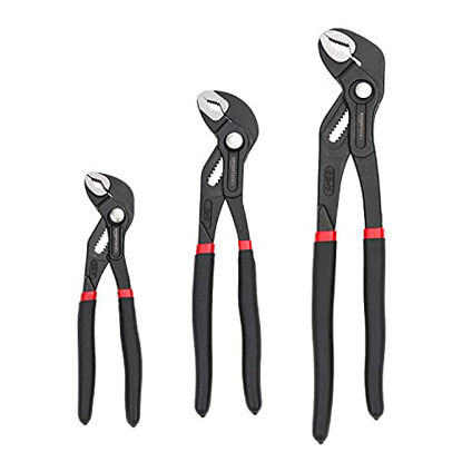 Picture of Amazon Basics 3-Piece Quick Release Groove Joint Pliers Set - Drop Forged Chrome Vanadium Steel, Includes 7-inch,10-inch, and 12-inch