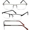 Picture of JJWELL 3 Pack Blue Light Reading Glasses for Men, Lightweight Metal Rectangle Semi Rimless Readers for Men, Anti Eyestrain/ Computer Glare/ UV, Half Frame Spring Hinge Eyeglasses with Pouches(4.00)