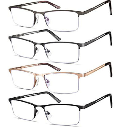 Picture of 4 Pack Reading Glasses for Men, Mens Metal Frame Blue Light Blocking Readers