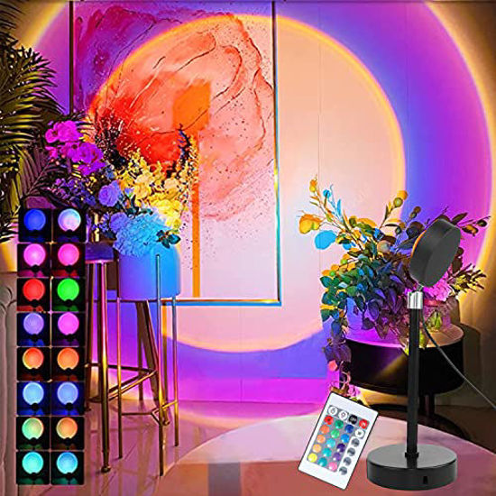 TLZGCNMD Sunset Projection Lamp, Sunset Lamp with Remote RGB 16 Colors,  360° Rotation Sunset Light Projector, Rainbow Projection Lamp LED Night  Light
