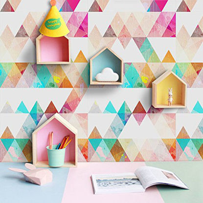 Picture of Amaonm Removable 15.8 x 98.4inch Rainbow Colorful Geometry Triangle Wall Decals DIY Wallpaper Wall Stickers Murals Decor for Kids Children Babys Girls Bedroom Teens Nursery Living Room Door Desk Decoration (Triangle)
