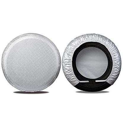 Picture of MOONET Tire Covers for RV Wheel (2 Pack Silver), Oxford Waterproof UV Sun Protectors for Motorhome Boat Trailer Camper Van SUV,D66cm x H28cm for Diameter 24"-26"