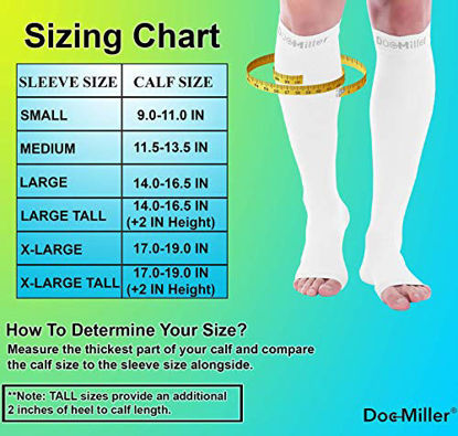 Picture of Doc Miller Open Toe Socks - 1 Pair 15-20 mmHg Moderate Compression Socks Women & Men Support Stockings Travel Shin Splints Varicose Veins (White , Large)