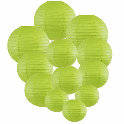 Picture of Just Artifacts Decorative Round Chinese Paper Lanterns 12pcs Assorted Sizes (Color: Light Green)