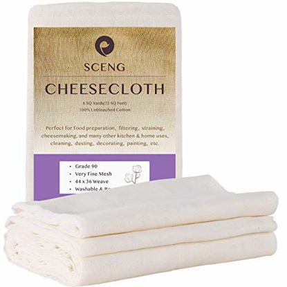 Picture of Cheesecloth, Grade 90, 72 Sq Feet, 100% Unbleached Cotton Fabric, Ultra Fine Reusable Cheesecloth for Cooking, Straining (Grade 90-8Yards)