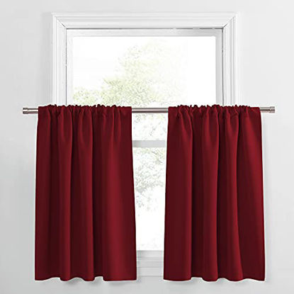 Picture of PONY DANCE Window Curtains Tiers - Home Christmas Decor Rod Pocket Solid Blackout Curtain New Year Valances for Small Bathroom/Bedroom, 42-inch x 36-inch, Red, One Pair