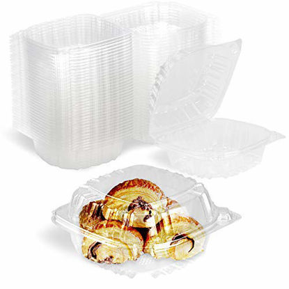 Picture of [50 Pack] Clear Hinged Plastic Containers - Single Compartment Clamshell Take Out Containers for Cake, Pastry, Salad - Disposable Plastic Togo Boxes with Lids for Home, Bakery, and Food Business