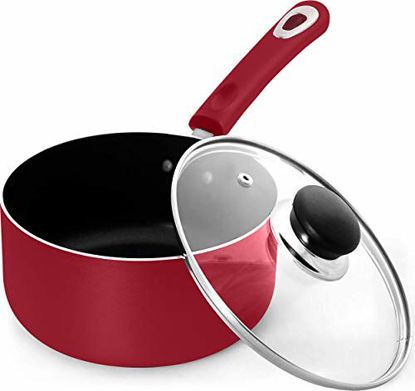 Picture of Utopia Kitchen 2 Quart Nonstick Saucepan with Glass Lid - Induction Bottom - Multipurpose Use for Home Kitchen or Restaurant (1, Red-Black)