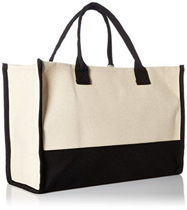 Picture of Mud Pie Classic Black and White Initial Canvas Tote Bags (L), 100% Cotton, 17" x 19" x 2"