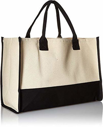 Picture of Mud Pie Classic Black and White Initial Canvas Tote Bags (A),100% Cotton, 17" x 19" x 2"