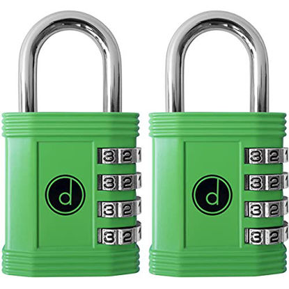 Picture of Padlock (2 Pack) 4 Digit Combination Lock - for Gym School Locker, Outdoor Gate, Shed, Fence, and Storage - Weatherproof Metal - Keyless, Easy to Set, Resettable - Green