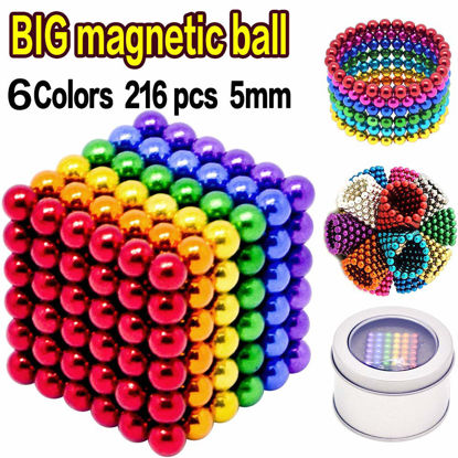 Picture of YYage 6 Colors 5MM 216 Pieces Magnets Cube Building Blocks Magnetic Toys Colorful Buildable Sculpture Office Stress Relief Toys for Adults