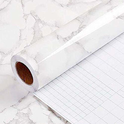 Picture of Yancorp White Gray Wallpaper Marble Easily Removable Countertops Grey Wallpaper Film Self-Adhesive Wallpaper Peel and Stick Backsplash Vinyl Kitchen Shelf Liner (White Gray, 16"x394")