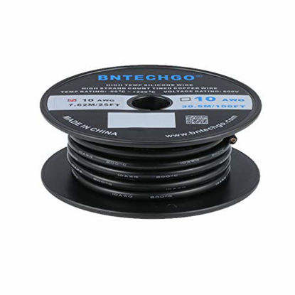 Picture of BNTECHGO 10 Gauge Silicone Wire Spool 25 ft Black Flexible 10 AWG Stranded Tinned Copper Wire