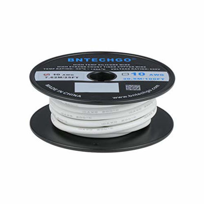 Picture of BNTECHGO 10 Gauge Silicone Wire Spool 25 ft White Flexible 10 AWG Stranded Tinned Copper Wire