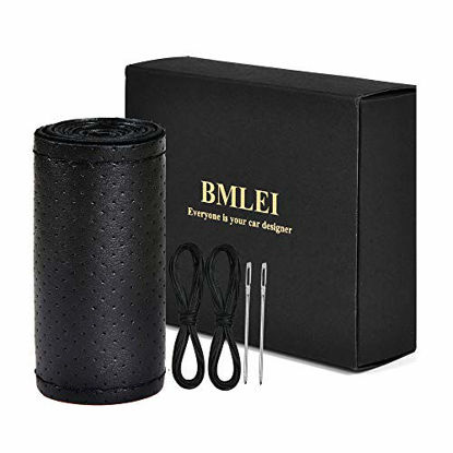 Picture of BMLEI Top Genuine Leather Steering Wheel Cover with Anti-Slip Design, Soft Padding, Universal 15 Inch Auto Car Steering Wheel Stitch on Wrap