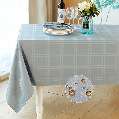 Picture of Mebakuk Rectangle Table Cloth Checkered Style Tablecloth Spill-Proof Antiwrinkle and Shrink Proof Decorative Fabric Table Cover for Dining and Outdoor Use (Oblong 60 x 104 Inch (8-10 Seats), Grey)