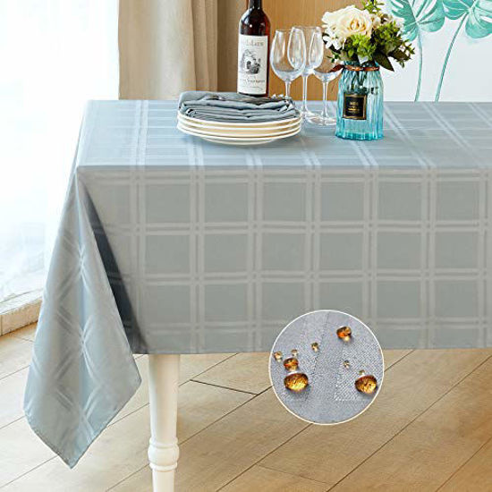 Picture of Mebakuk Rectangle Table Cloth Checkered Style Tablecloth Spill-Proof Antiwrinkle and Shrink Proof Decorative Fabric Table Cover for Dining and Outdoor Use (Oblong 60 x 104 Inch (8-10 Seats), Grey)