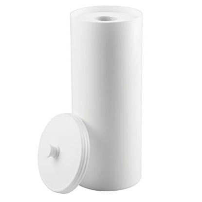 Picture of mDesign Plastic Floor Stand Toilet Paper Organizer w/Cover, 3-Roll Space-Saving Tissue Storage - for Bathroom, Fits Under Sink, Vanity, Shelf, in Cabinet, Corner - Hyde Collection - White
