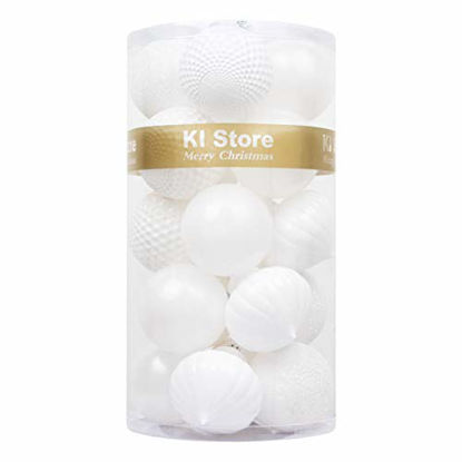 Picture of KI Store 20ct Christmas Ball Ornaments Shatterproof Christmas Decorations Large Tree Balls for Holiday Wedding Party Decoration, Tree Ornaments Hooks Included 3.15 (80mm White)
