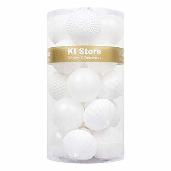 Picture of KI Store 20ct Christmas Ball Ornaments Shatterproof Christmas Decorations Large Tree Balls for Holiday Wedding Party Decoration, Tree Ornaments Hooks Included 3.15 (80mm White)
