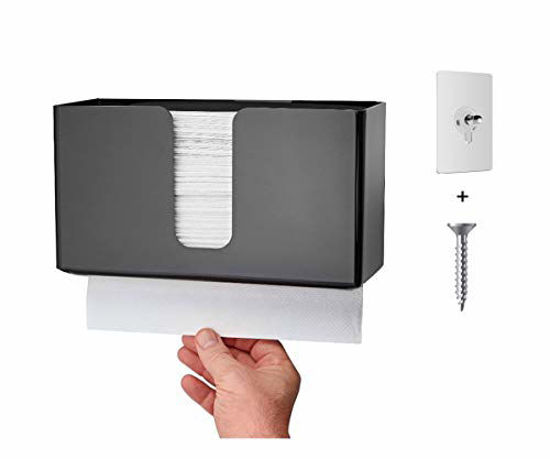 Picture of IEEK Paper Towel Dispenser Wall Mount Acrylic Paper Towel Holder for Bathroom Office and Kitchen,Hand Towel Dispenser Fits Multi-Fold Paper Towel,C-Fold, Zfold,Tri fold Paper Towels,Black