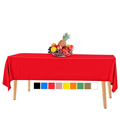Picture of 14 Pack Premium Disposable Red Plastic Tablecloth - 54 x 108 in. Rectangle Plastic Tablecloths - Colors. Red, Blue, Black, White, Green, Gold, Pink - Use for Indoor Or Outdoor. Great For Parties.