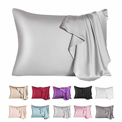 Picture of Mulberry Silk Pillowcase for Hair and Skin,Cooling Silk Pillow Case with Hidden Zipper,Allergen Proof Dual Sides Soft Breathable Smooth Both Sided Silk Pillow Cover.(20"x 30",1 Pcs,Light Gray)