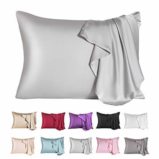 Picture of Mulberry Silk Pillowcase for Hair and Skin,Cooling Silk Pillow Case with Hidden Zipper,Allergen Proof Dual Sides Soft Breathable Smooth Both Sided Silk Pillow Cover.(20"x 30",1 Pcs,Light Gray)