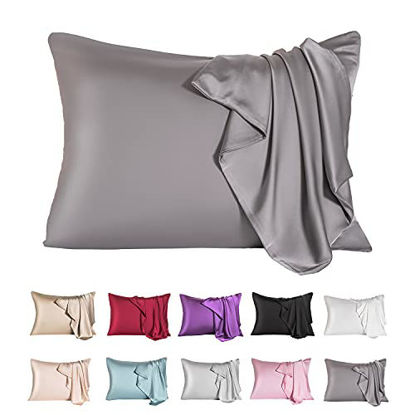 Picture of Mulberry Silk Pillowcase for Hair and Skin,Cooling Silk Pillow Case with Hidden Zipper,Allergen Proof Dual Sides Soft Breathable Smooth Both Sided Silk Pillow Cover.(20"x 36",1 Pcs,Dark Gray)