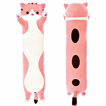 Picture of shangman Lovely Plush Cat Doll Cute Cartoon Soft Stuffed Kitten Pillow Long Throw Sleeping Pillow Doll Toy Gift for Kids Girlfriend Multiple Size (Pink,70cm/27.5in)