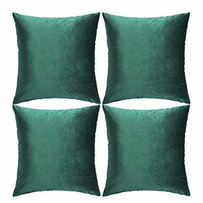 Picture of GIGIZAZA Green Velvet Decorative Throw Pillow Covers Cushion Cover Set of 4 Yellow Luxury Pillow Cases for Sofa (18x18inch(45x45cm)-4pcs, Green)