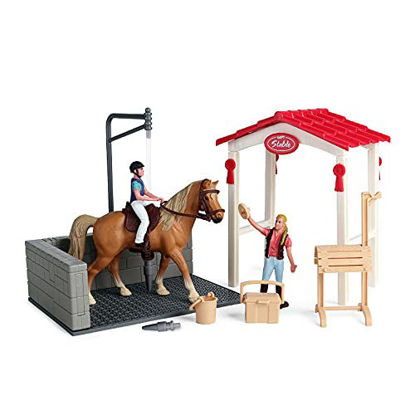 Picture of Farm Stable with Horses and Accessories, Horse Club Playset with Rider Horses Figure Emulational Learning Toy Model Animal Figurine Christmas Birthday Gift for Kids Toddlers(0636A)