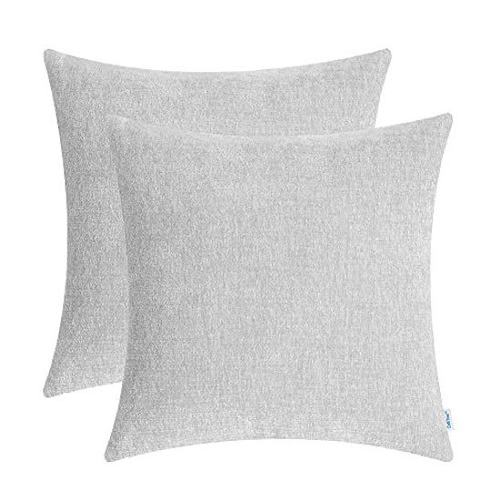 Picture of CaliTime Pack of 2 Cozy Throw Pillow Covers Cases for Couch Sofa Home Decoration Solid Dyed Soft Chenille 22 X 22 Inches Moonbeam Gray