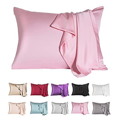 Picture of Mulberry Silk Pillowcase for Hair and Skin,Cooling Silk Pillow Case with Hidden Zipper,Allergen Proof Dual Sides Soft Breathable Smooth Both Sided Silk Pillow Cover.(20"x 30",1 Pcs,Pink)