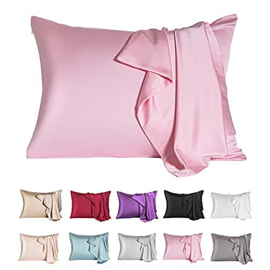 Picture of Mulberry Silk Pillowcase for Hair and Skin,Cooling Silk Pillow Case with Hidden Zipper,Allergen Proof Dual Sides Soft Breathable Smooth Both Sided Silk Pillow Cover.(20"x 30",1 Pcs,Pink)
