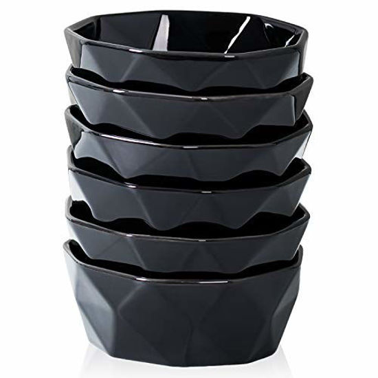 Picture of Delling 6 OZ Souffle Dishes Set - Ceramic Black Souffle Dish - Dessert/Snack Bowls for Kitchen, Souffle, Pudding, Creme Brulee, Ice Cream, Snack - Bowls Set of 6 Oven Safe