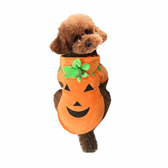 Picture of Mogoko Dog Cat Halloween Pumpkin Costume,Pet Cosplay Costumes,Puppy Warm Outfits Fleece Hoodie Animal Autumn Winter Clothes (XXL Size)