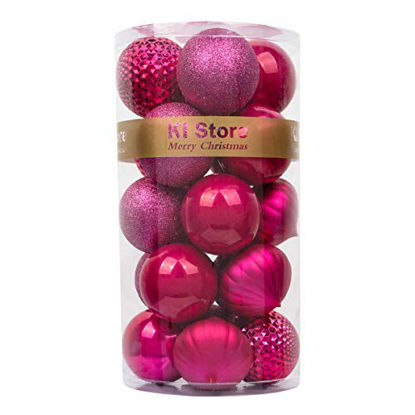 Picture of KI Store 20ct Christmas Ball Ornaments Shatterproof Christmas Decorations Large Tree Balls for Holiday Wedding Party Decoration, Tree Ornaments Hooks Included 3.15 (80mm Hot Pink)