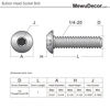 Picture of 1/4-20 x 1 Inch Button Head Socket Cap Bolts Screws, 18-8 Stainless Steel (304), Bright Finish, Full Thread, Allen Hex Drive, 100 Pack